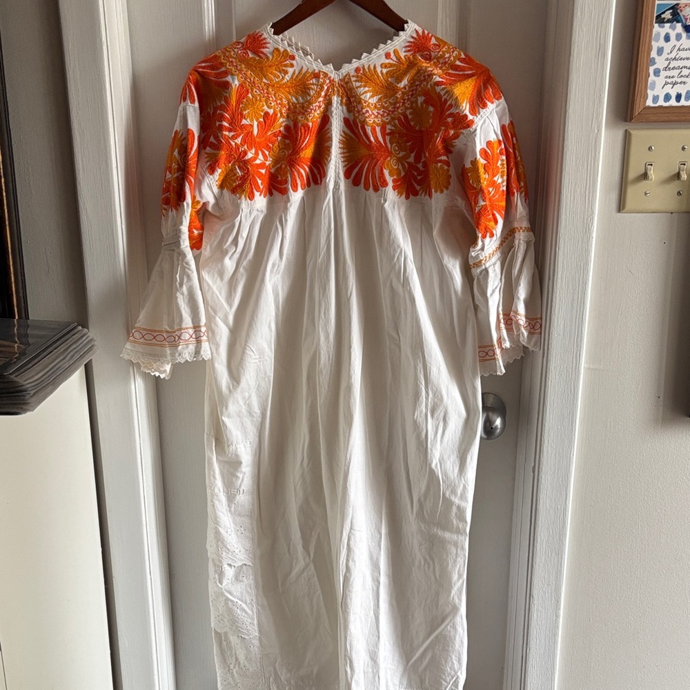 Vintage Embroidered Dress with Orange Floral details
